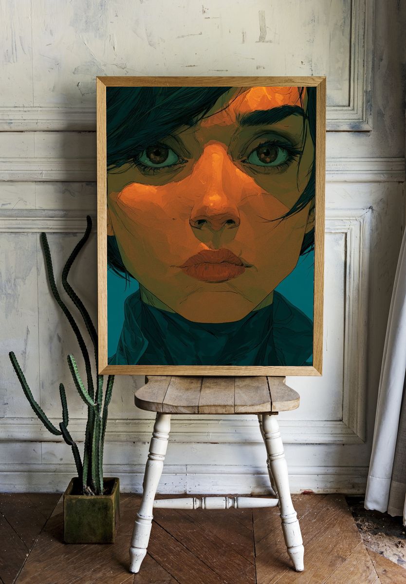 Intense Female Portrait Illustration Poster. room preview