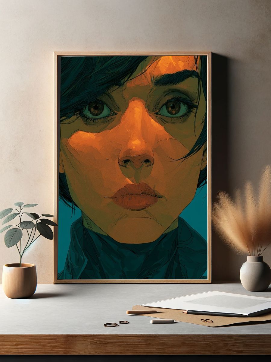 Intense Female Portrait Illustration Poster. — room view 2
