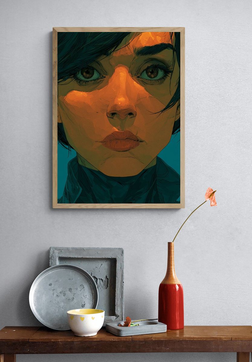 Intense Female Portrait Illustration Poster. — room view 3