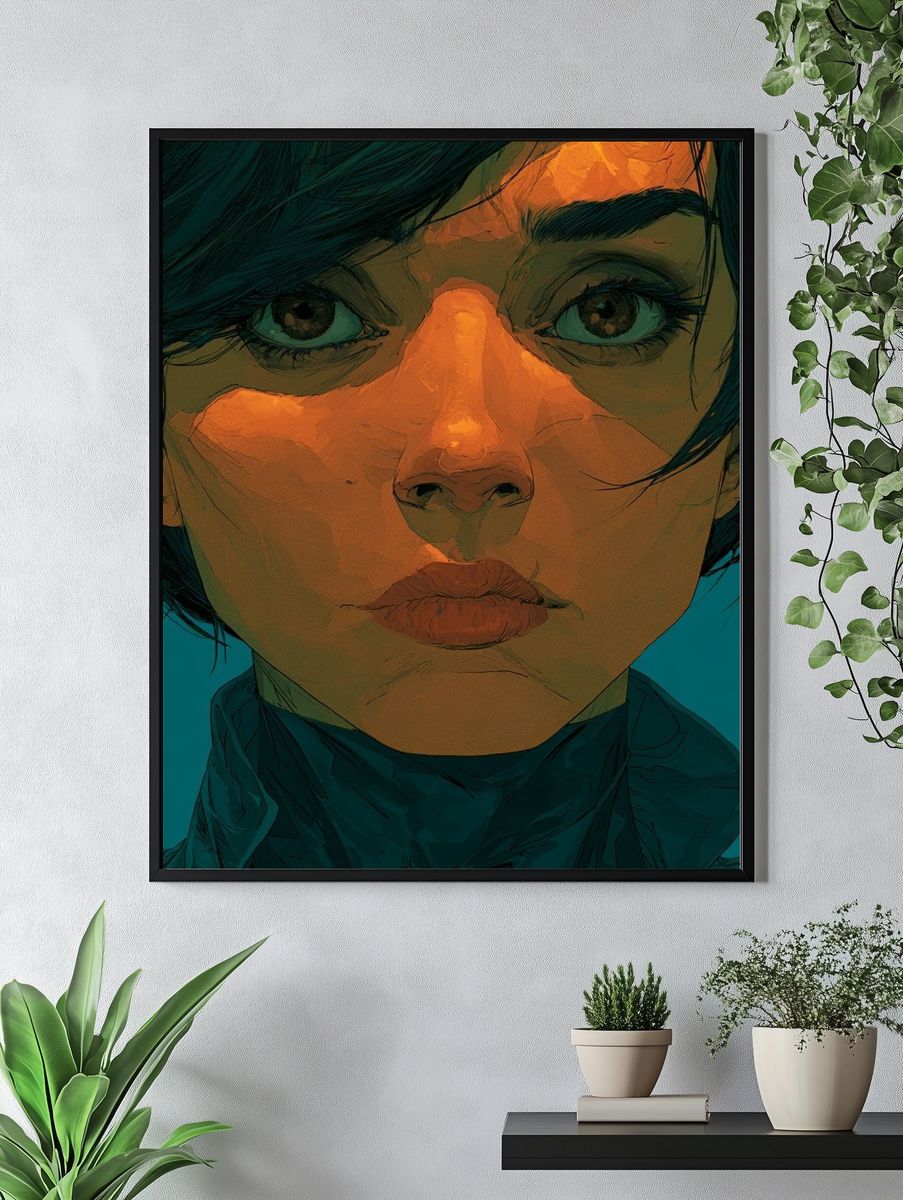 Intense Female Portrait Illustration Poster. — room view 4