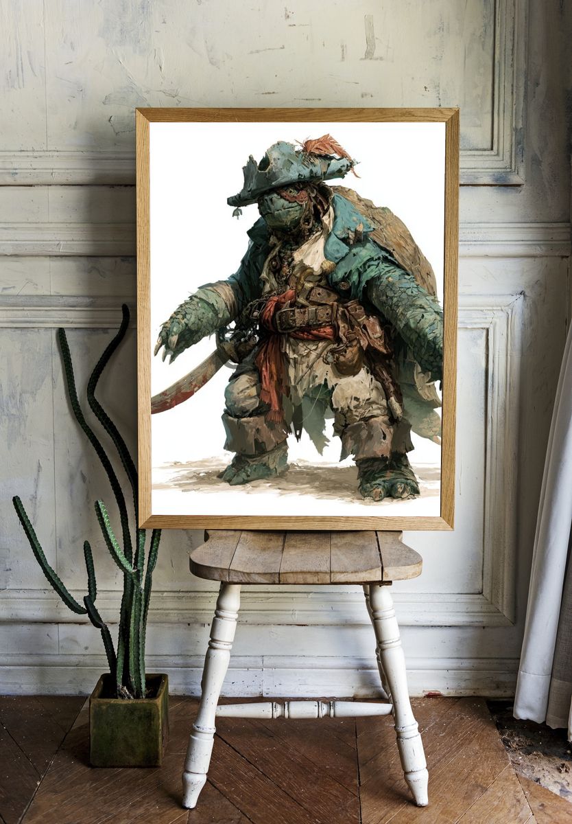 Pirate Turtle Digital Art Poster. room preview