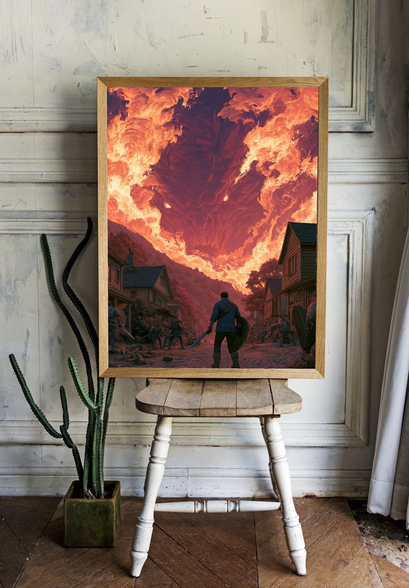 Infernal Dragon Village Fantasy Poster. room preview