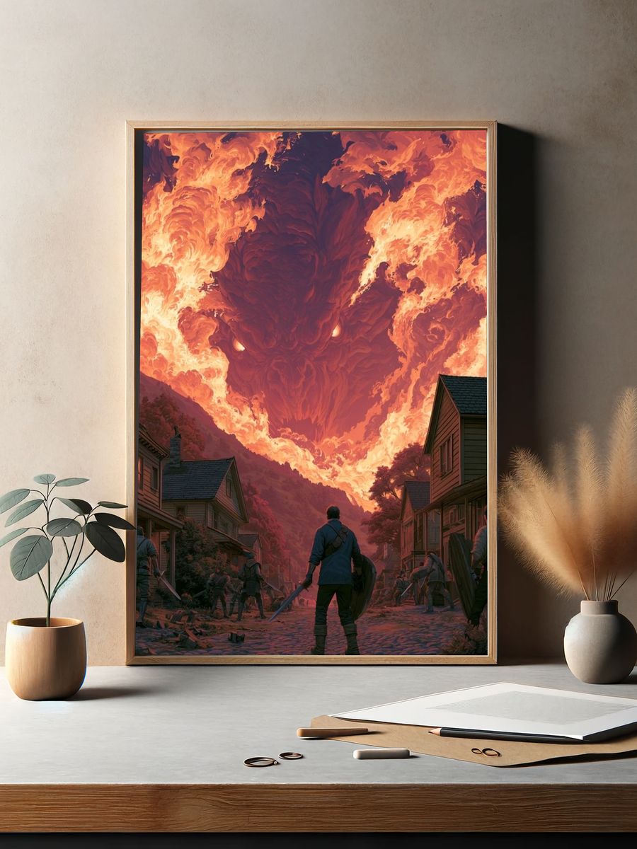 Infernal Dragon Village Fantasy Poster. — room view 2