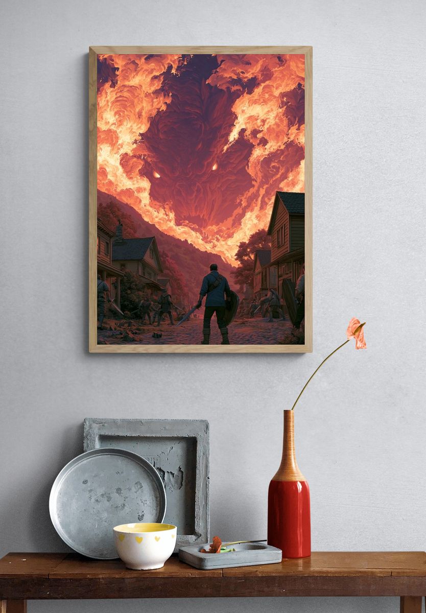 Infernal Dragon Village Fantasy Poster. — room view 3