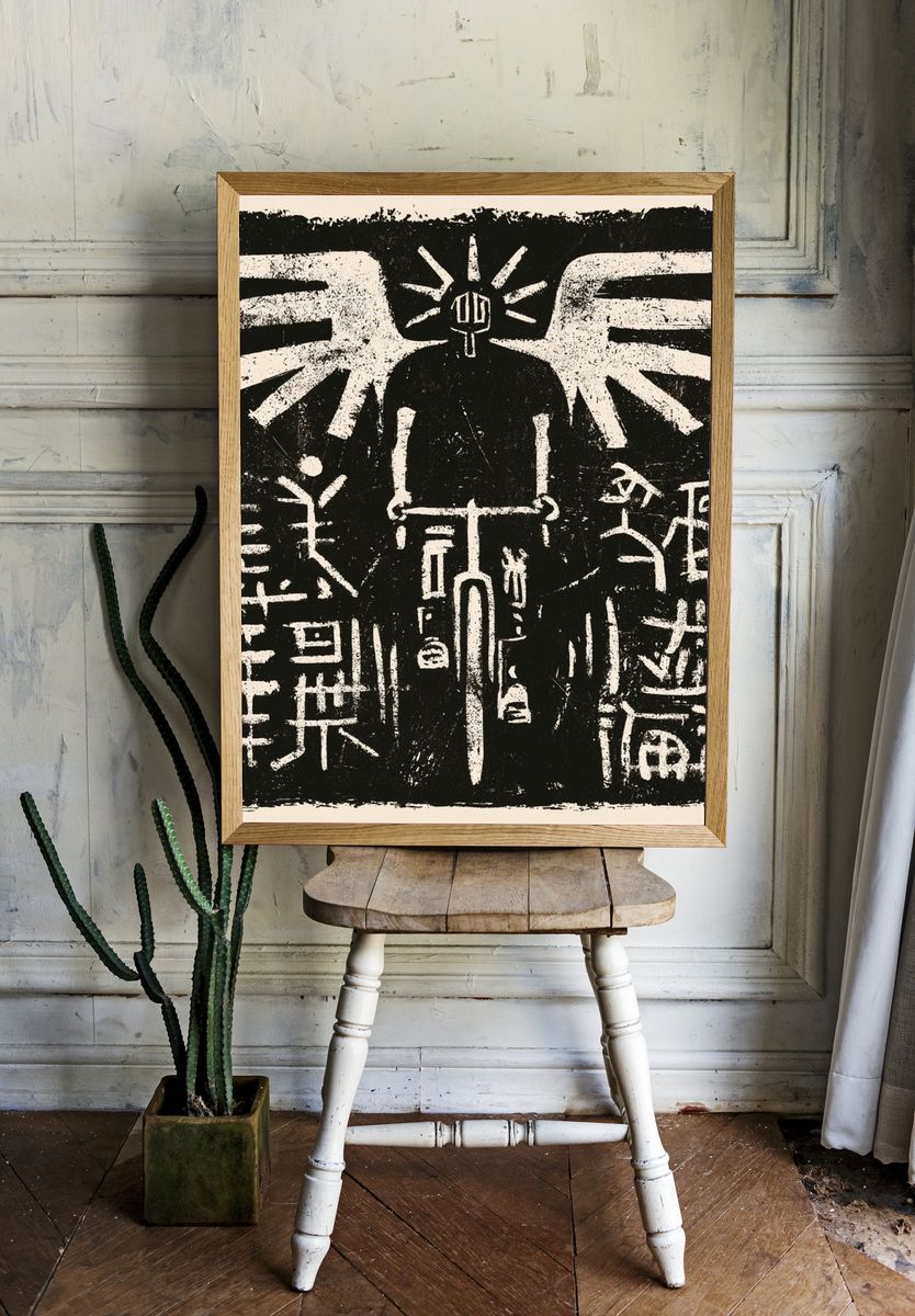 Winged Figure Black-White Poster. — room view 1