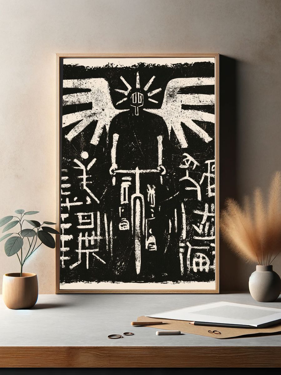 Winged Figure Black-White Poster. — room view 2
