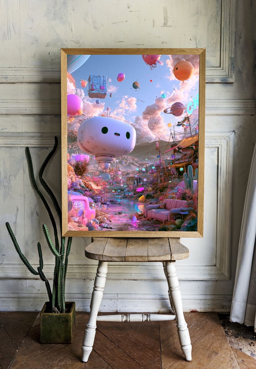 Surreal Neon Desert Poster. room preview