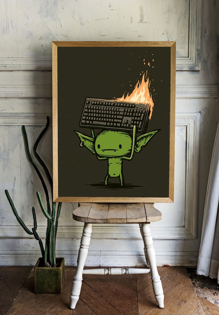 Burning Keyboard Goblin Illustration Poster. room preview