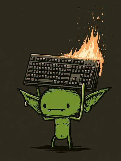 Burning Keyboard Goblin Illustration Poster.