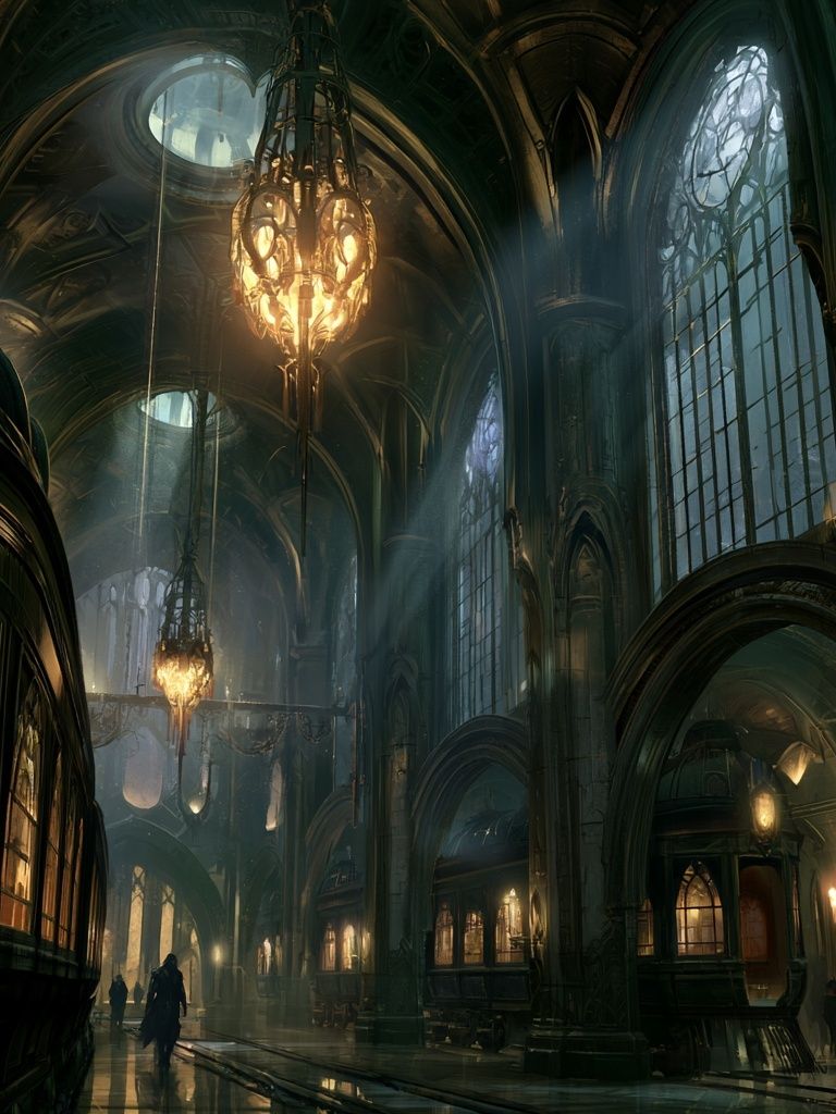 Gothic Cathedral Hallway Fantasy Print. poster detail