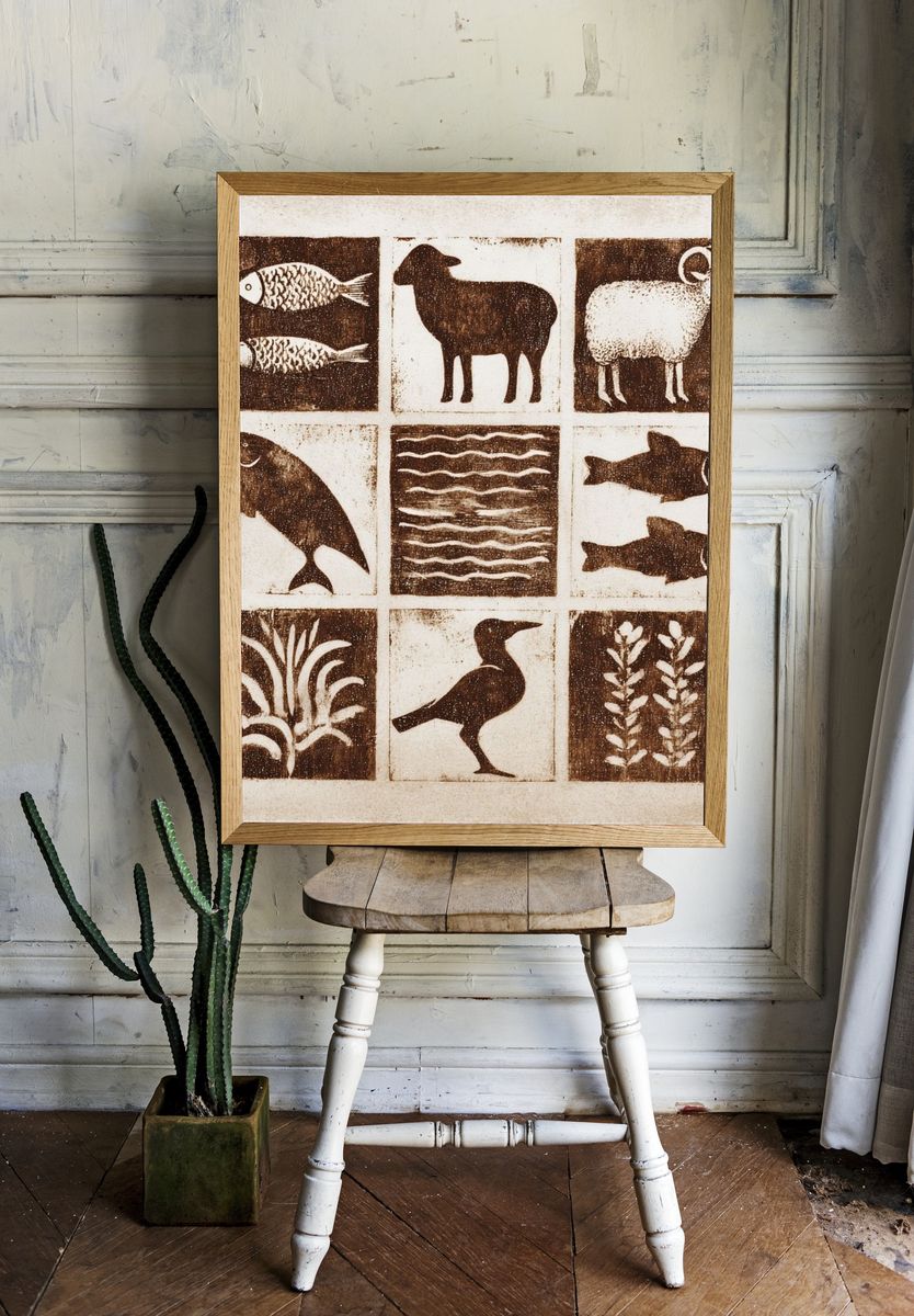 Rustic Animal Blocks Vintage Print. room preview