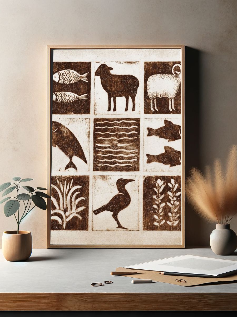 Rustic Animal Blocks Vintage Print. — room view 2
