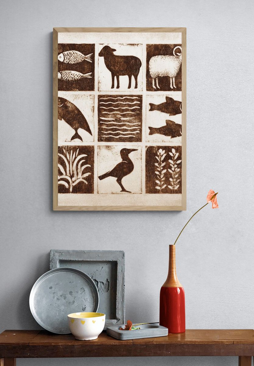 Rustic Animal Blocks Vintage Print. — room view 3