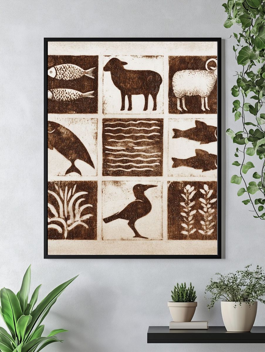Rustic Animal Blocks Vintage Print. — room view 4
