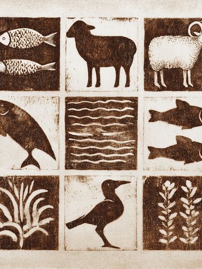 Rustic Animal Blocks Vintage Print.