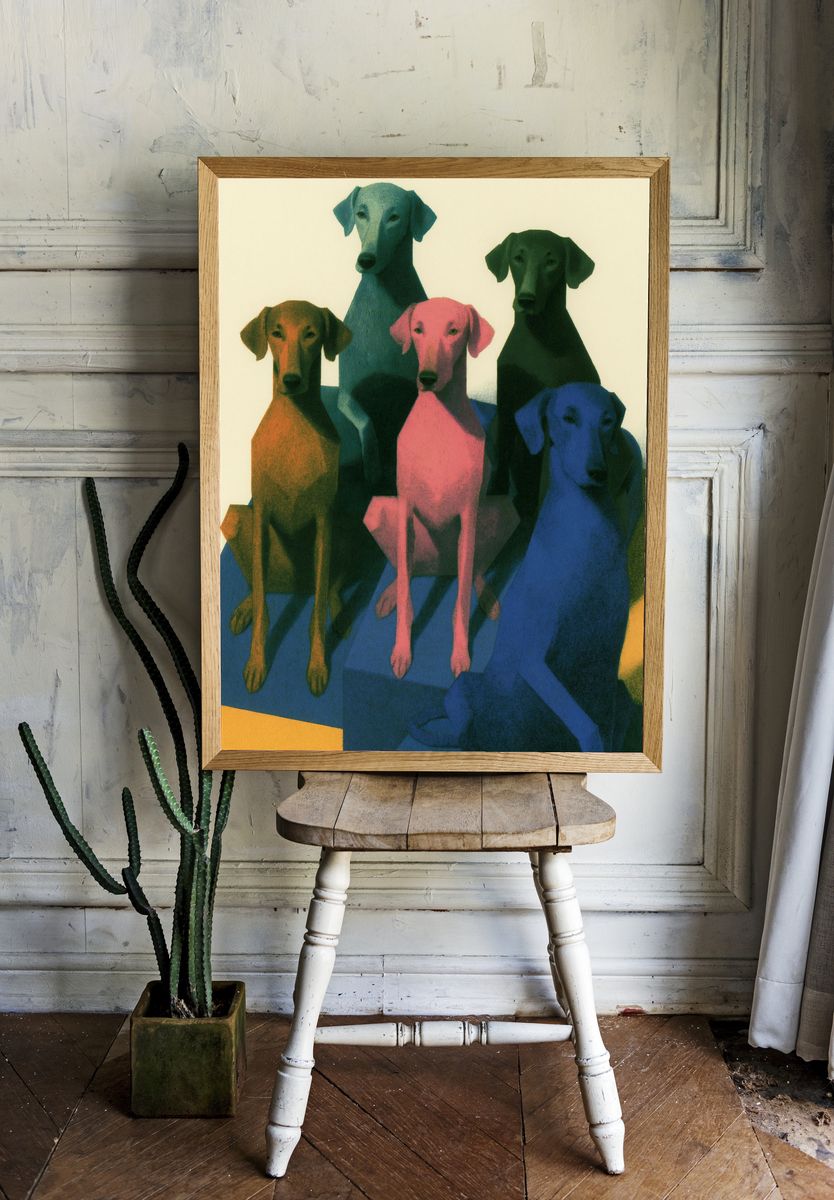 Colorful Dachshund Group Illustration Poster. room preview