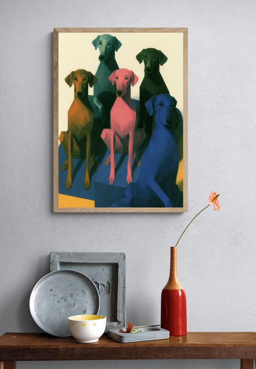Colorful Dachshund Group Illustration Poster. — room view 3