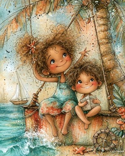 Beach Children Illustration Poster. poster