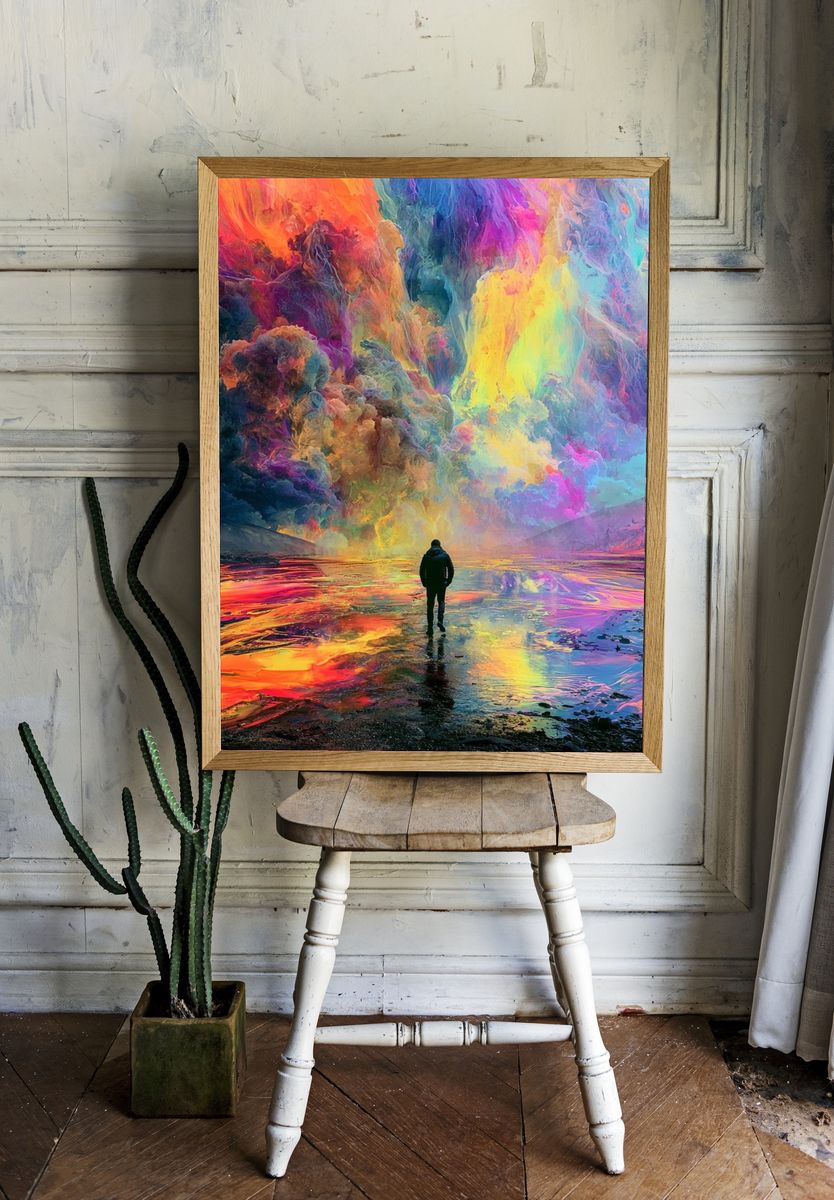 Surreal Rainbow Landscape Print. room preview