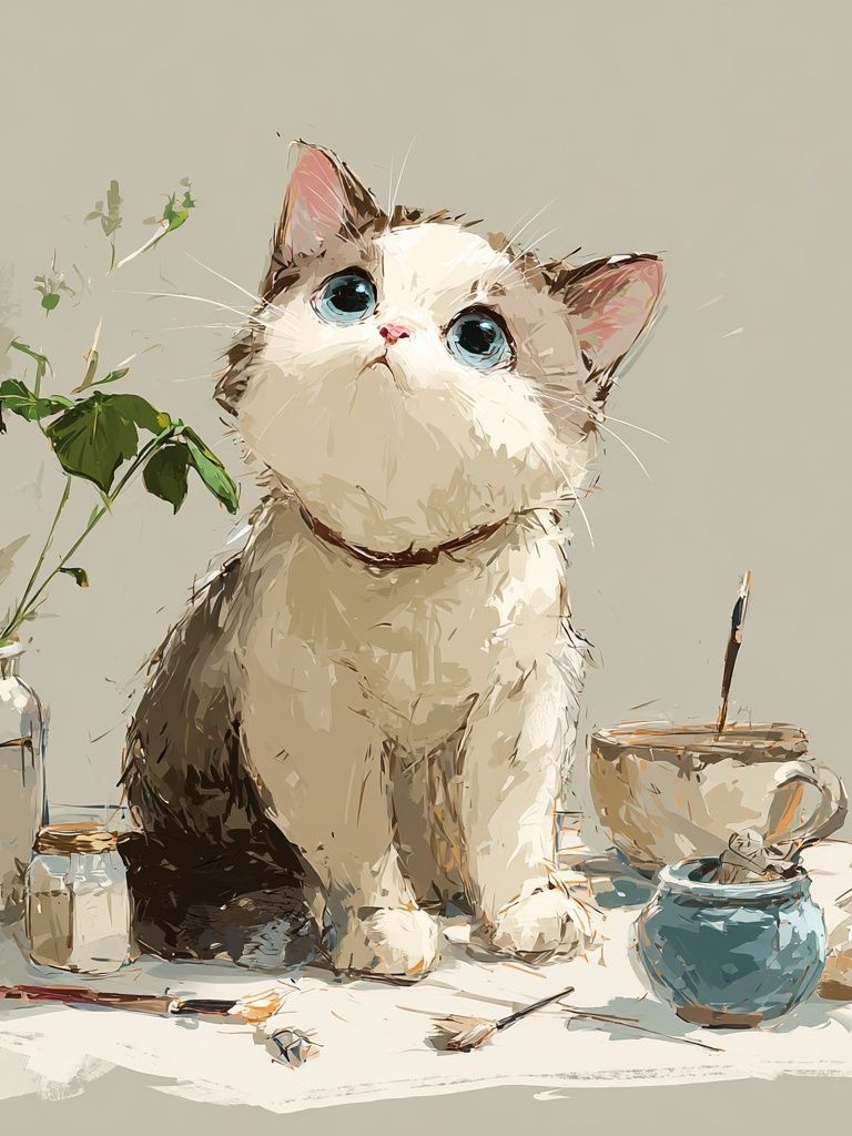 Curious Cat Still Life Illustration Poster. poster — illustration art