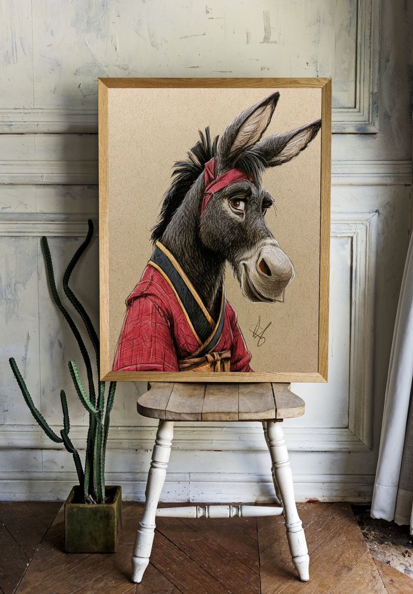 Samurai Donkey Illustration Poster. — room view 1