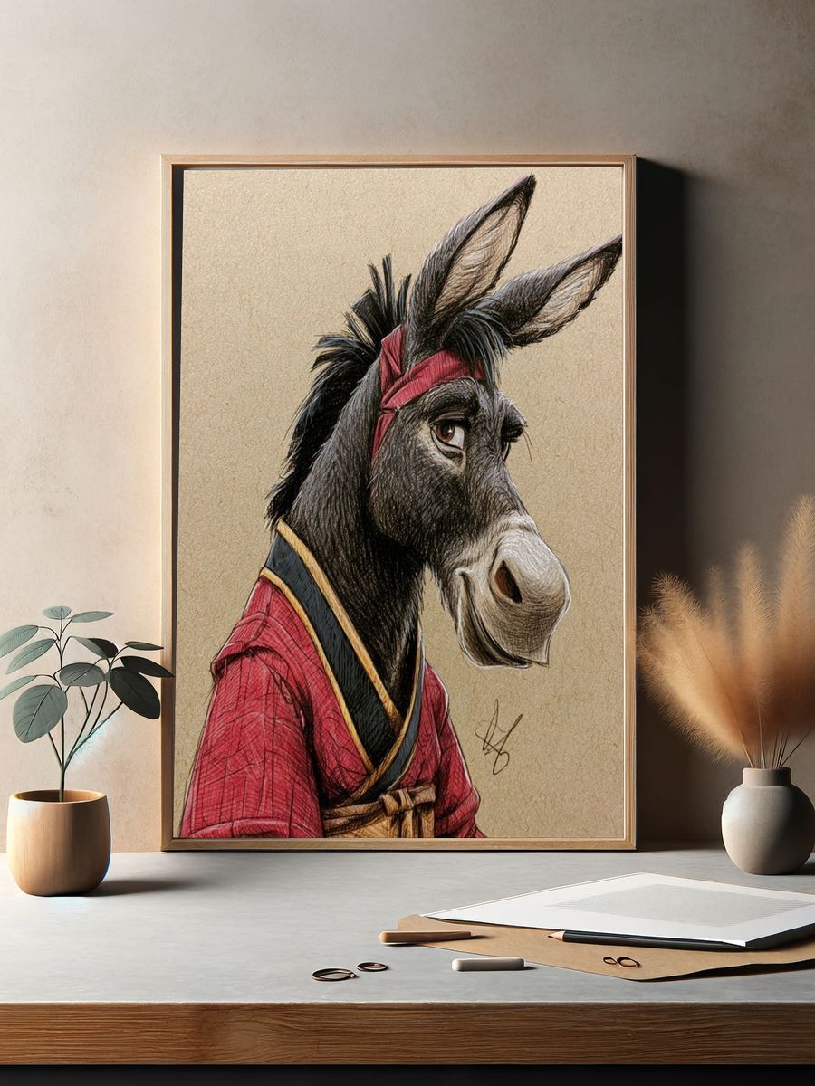 Samurai Donkey Illustration Poster. — room view 2