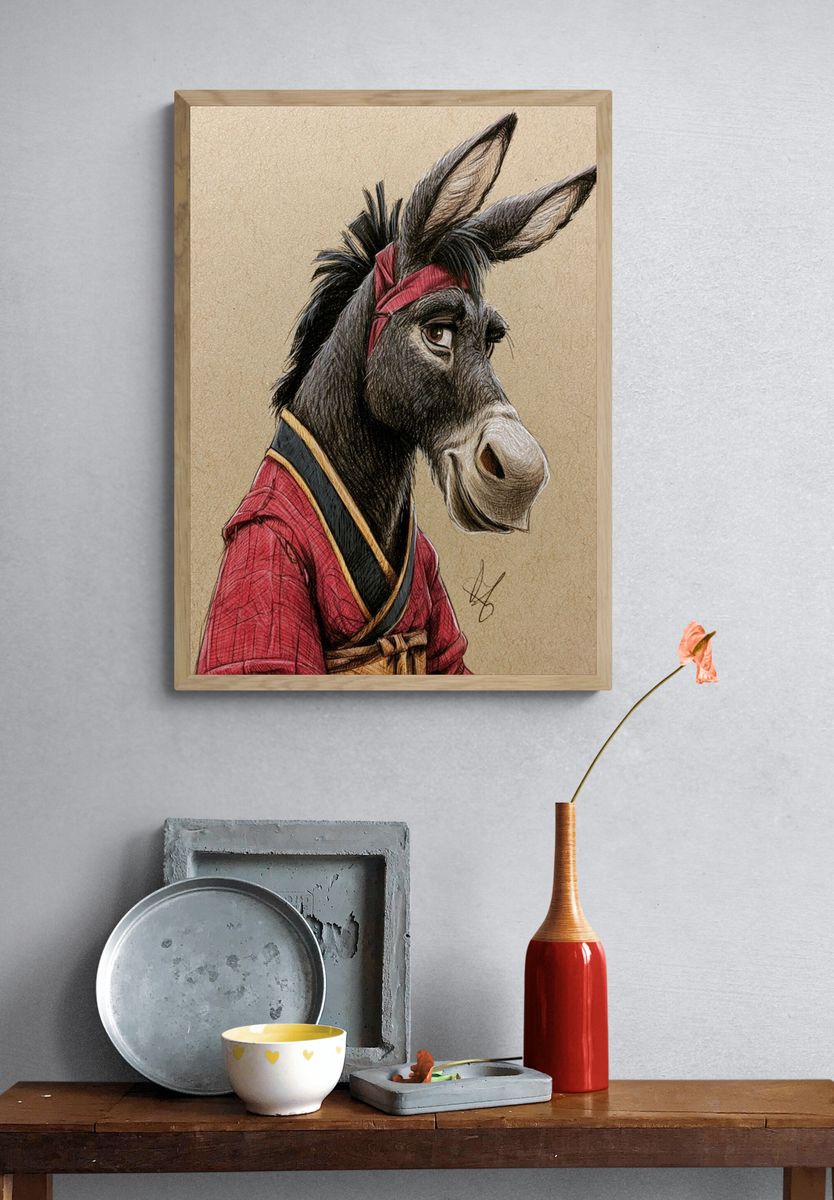 Samurai Donkey Illustration Poster. — room view 3