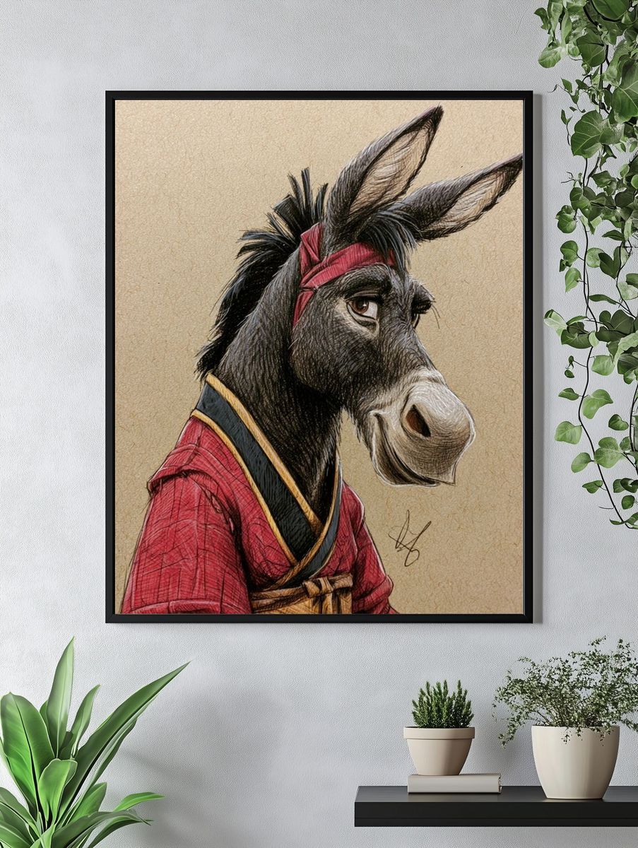 Samurai Donkey Illustration Poster. — room view 4