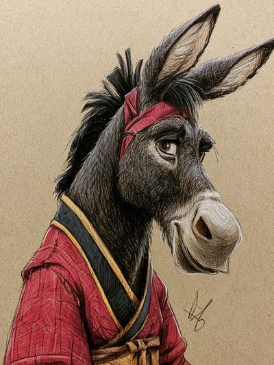 Samurai Donkey Illustration Poster.