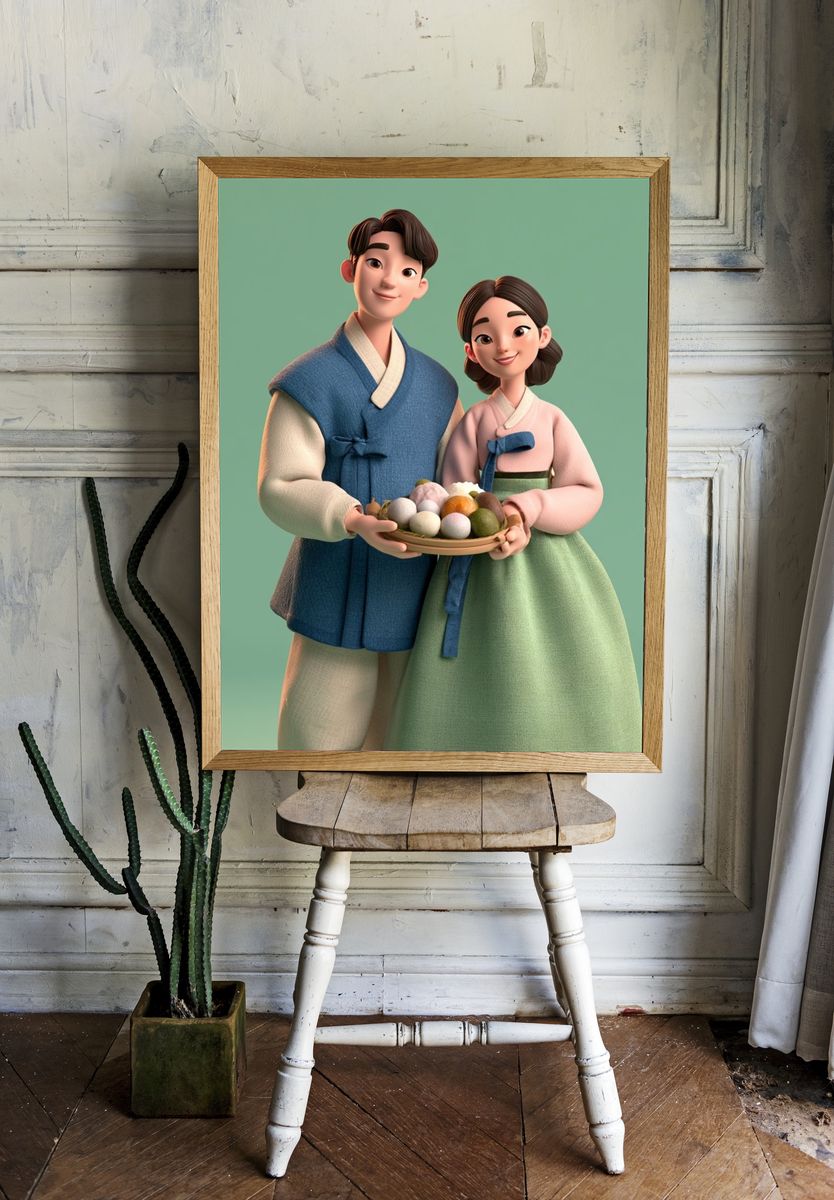 Korean Couple in Hanbok Print. room preview