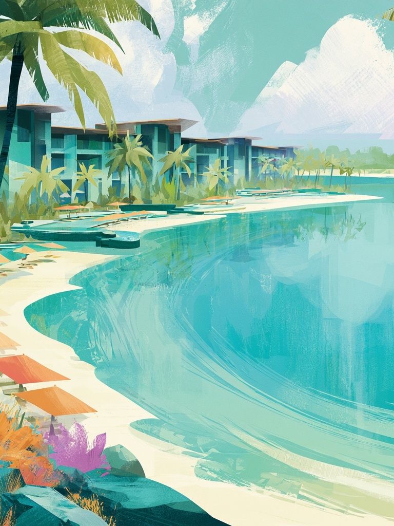Tropical Lagoon Resort Illustration Poster. poster — illustration art