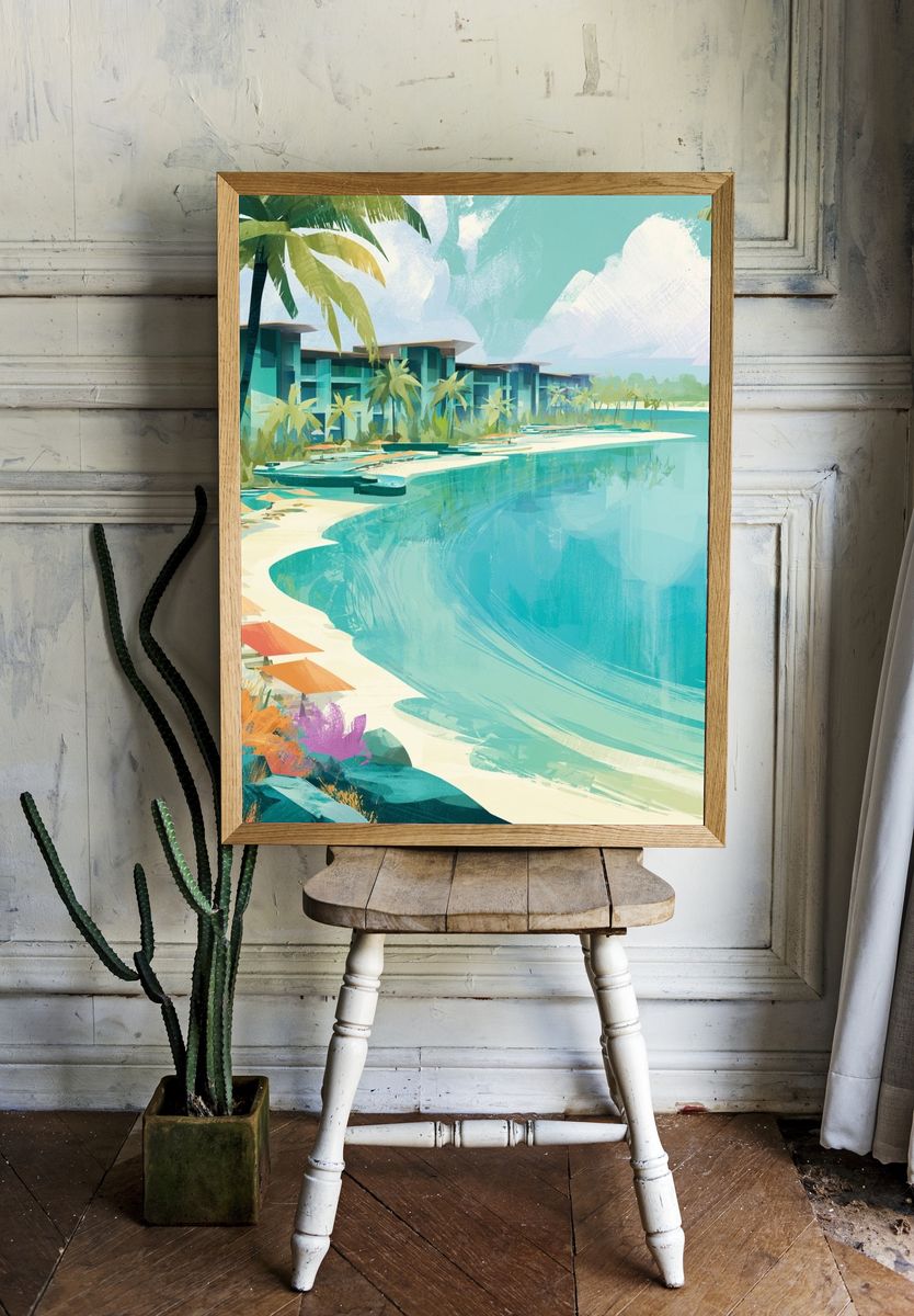 Tropical Lagoon Resort Illustration Poster. — room view 1