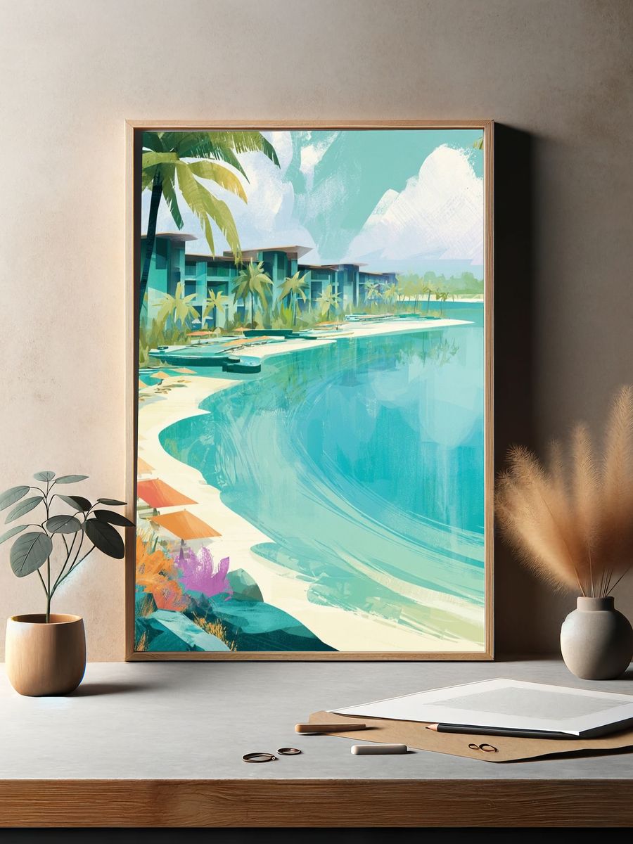 Tropical Lagoon Resort Illustration Poster. — room view 2