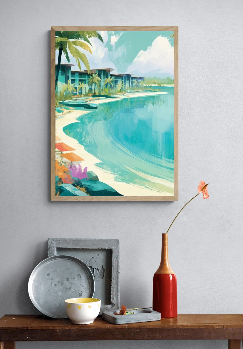 Tropical Lagoon Resort Illustration Poster. — room view 3