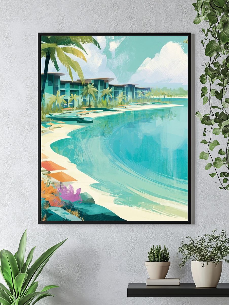 Tropical Lagoon Resort Illustration Poster. — room view 4