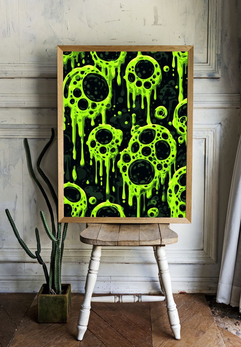 Neon Slime Skulls Abstract Poster. — room view 1