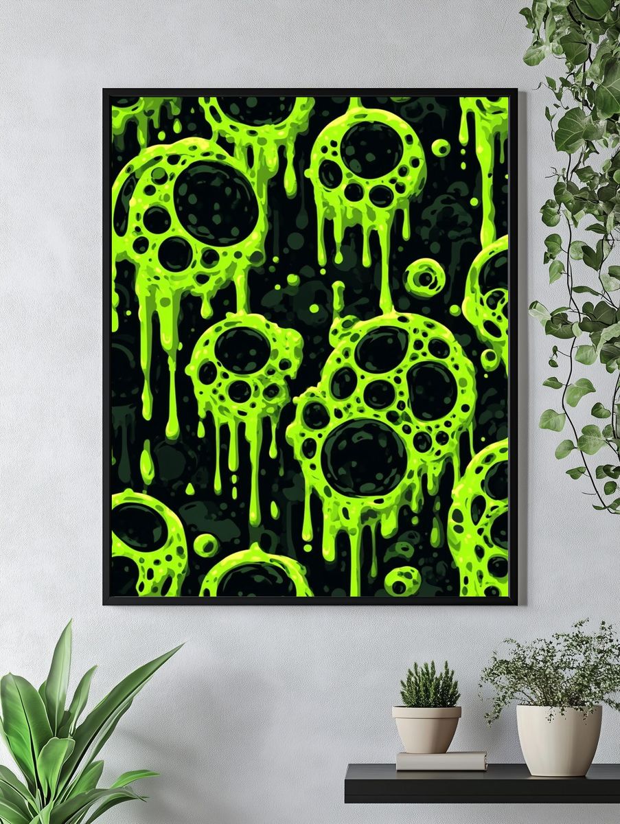 Neon Slime Skulls Abstract Poster. — room view 4