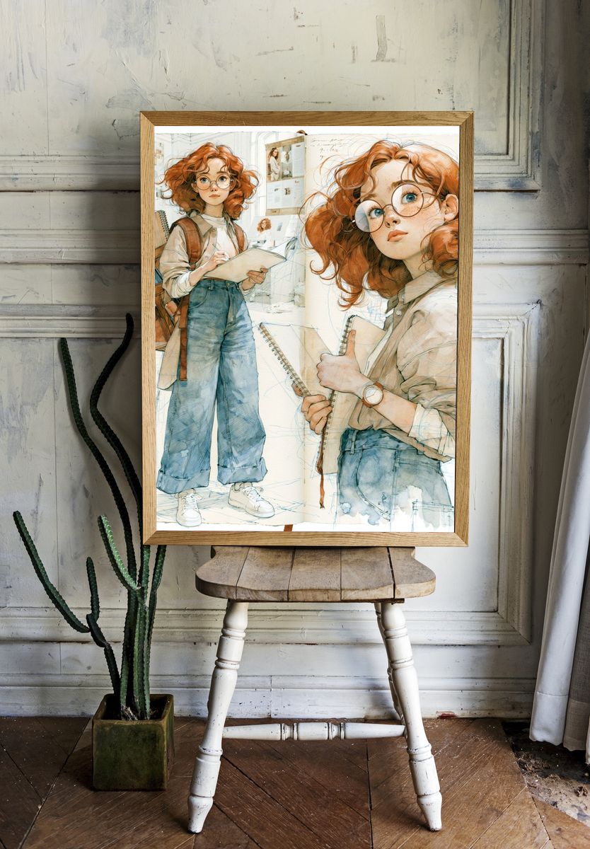 Red-Haired Student Illustration Poster. room preview