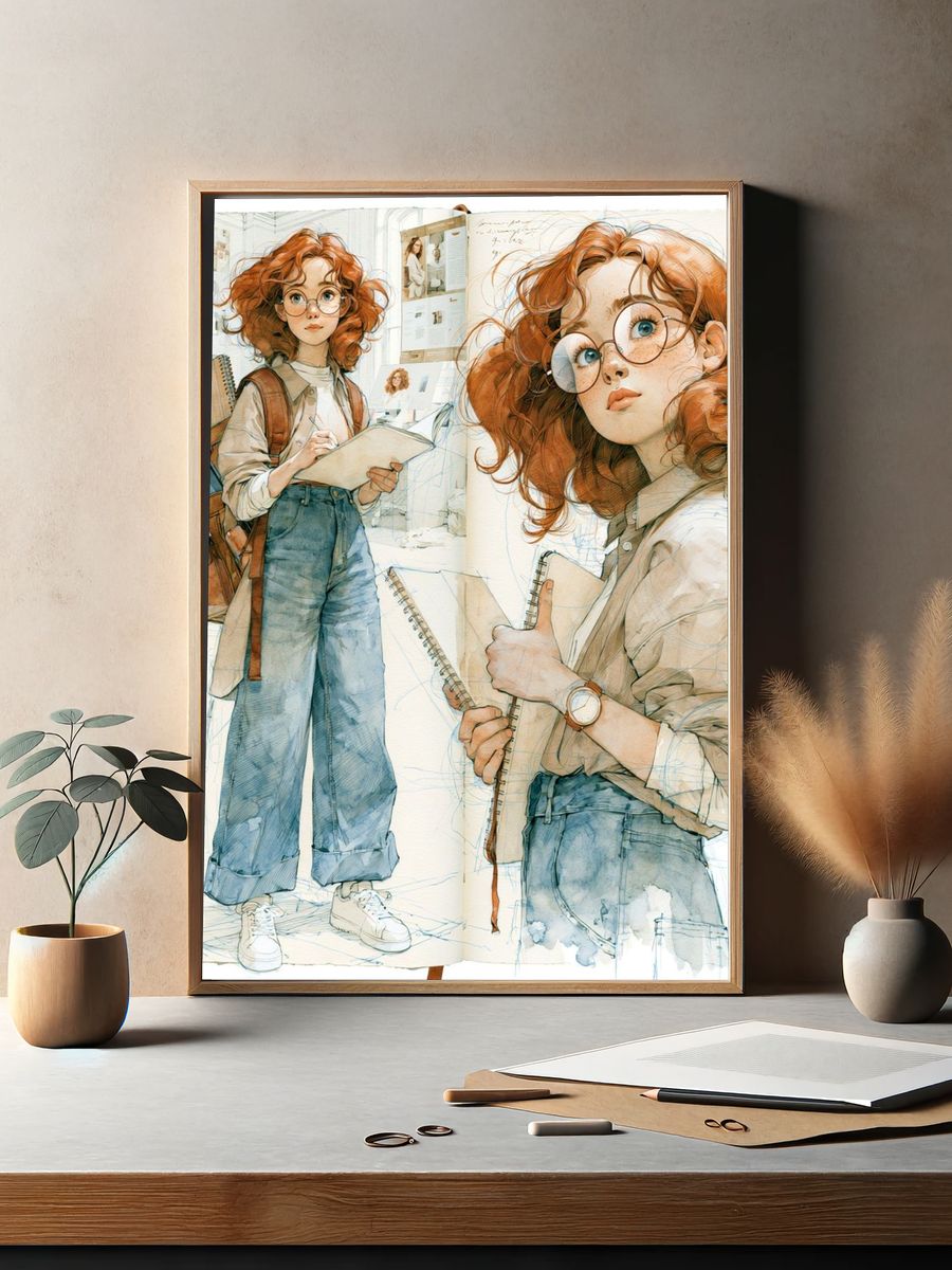 Red-Haired Student Illustration Poster. — room view 2