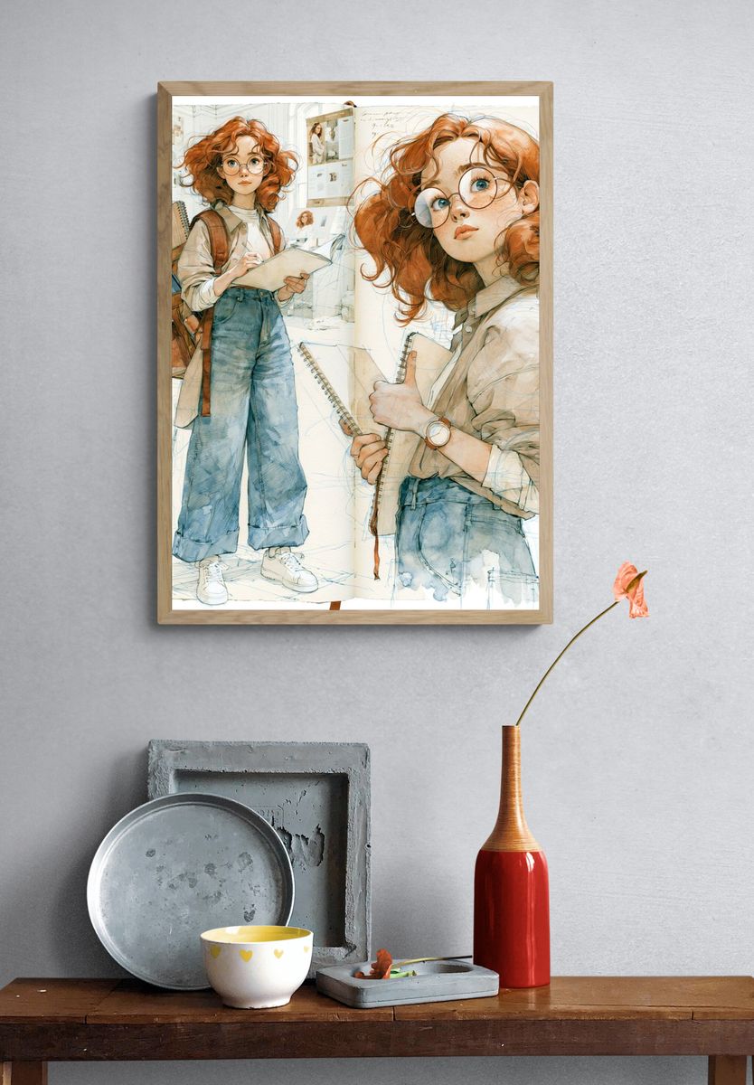 Red-Haired Student Illustration Poster. — room view 3