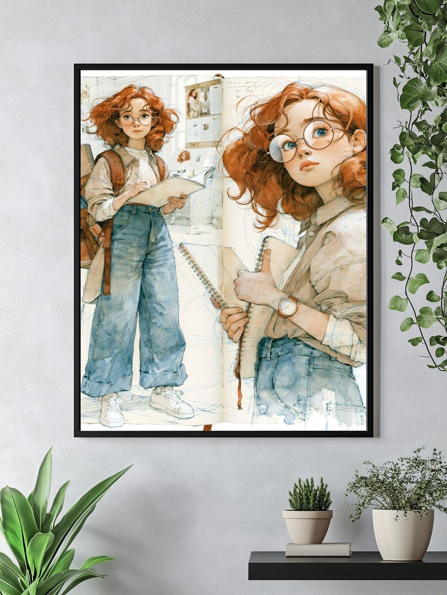 Red-Haired Student Illustration Poster. — room view 4