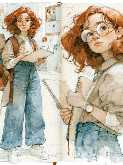 Red-Haired Student Illustration Poster.