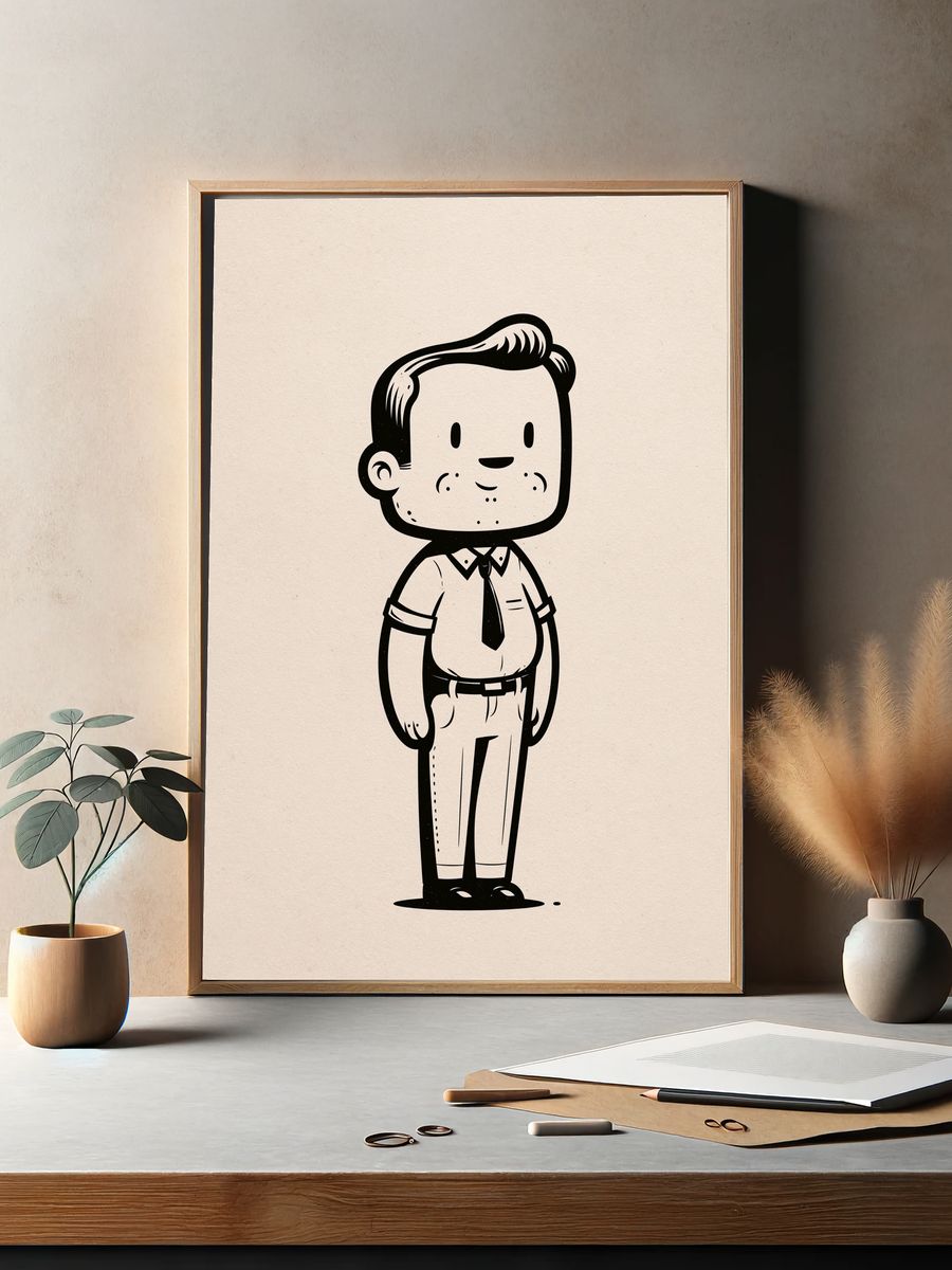 Retro Office Man Illustration Poster. — room view 2