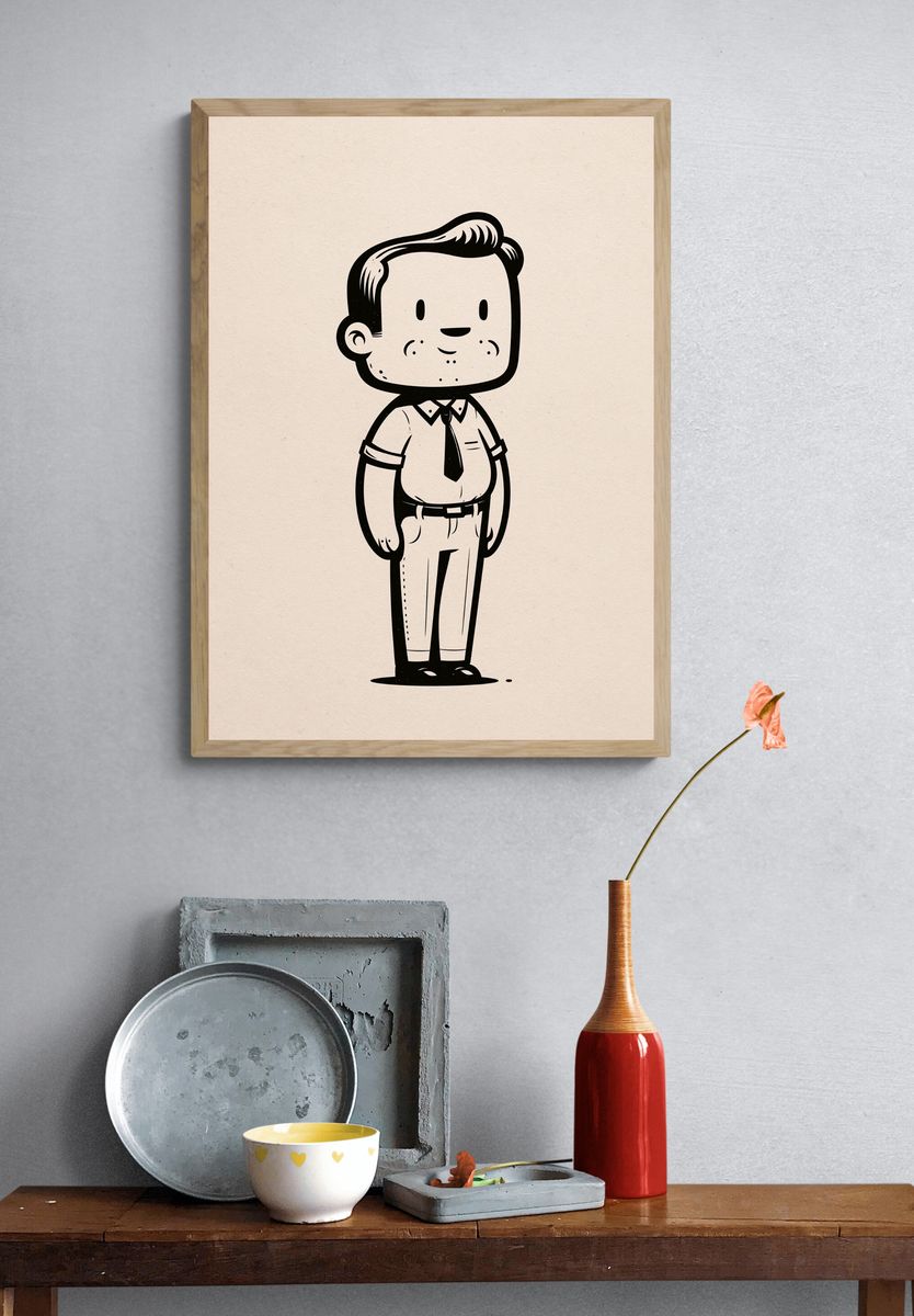 Retro Office Man Illustration Poster. — room view 3