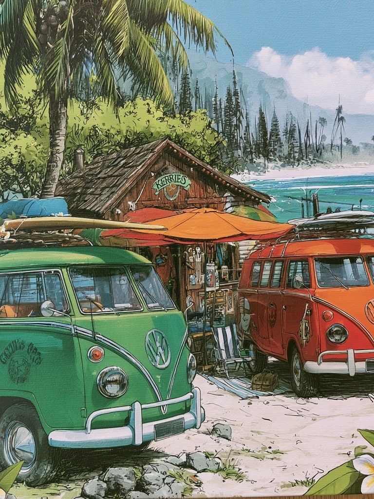 Tropical Surf Vans Illustration Poster. poster — illustration art