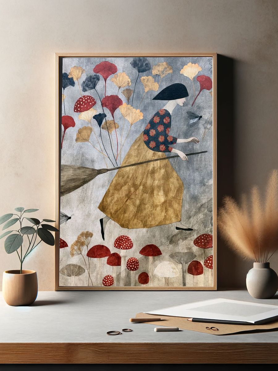 Mushroom Witch Illustration Poster. — room view 2