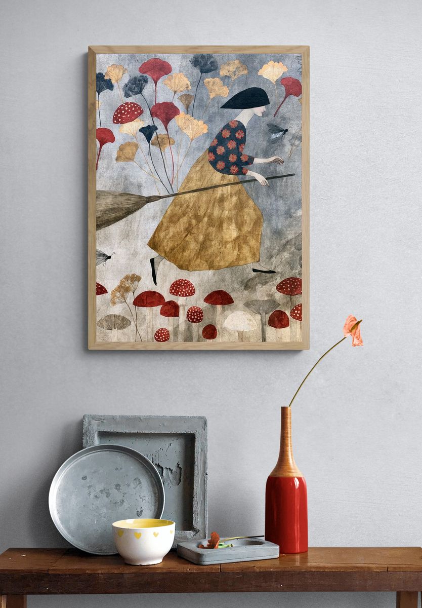 Mushroom Witch Illustration Poster. — room view 3