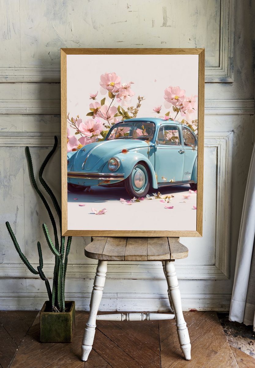 Blue Beetle Floral Illustration Poster. — room view 1