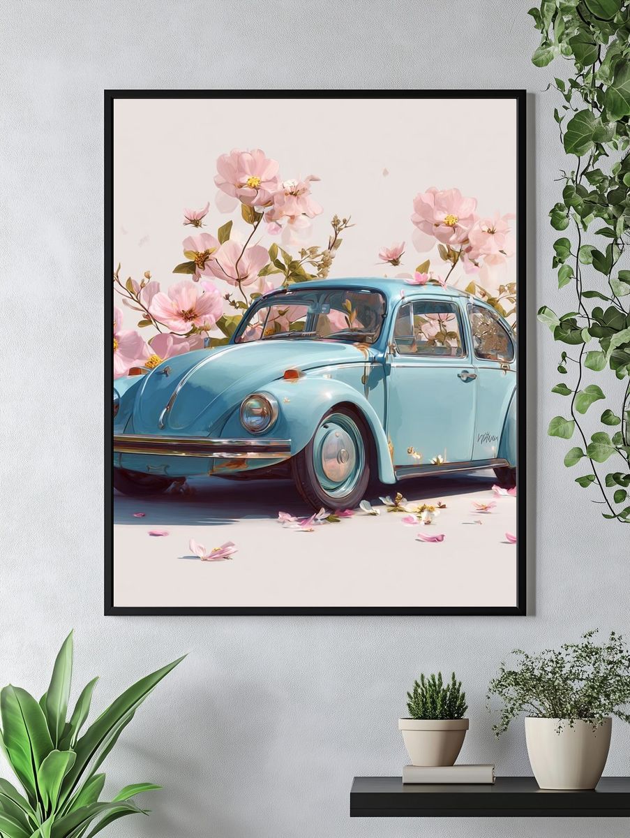 Blue Beetle Floral Illustration Poster. — room view 4