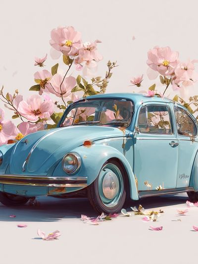 Blue Beetle Floral Illustration Poster. poster print